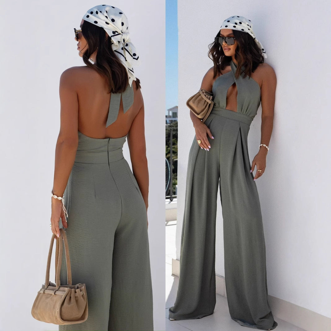 Cut-out back jumpsuit with wide legs Lune London