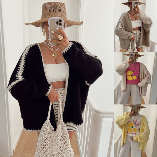 Casual knit cardigan for women with attractive contrast details Amarae