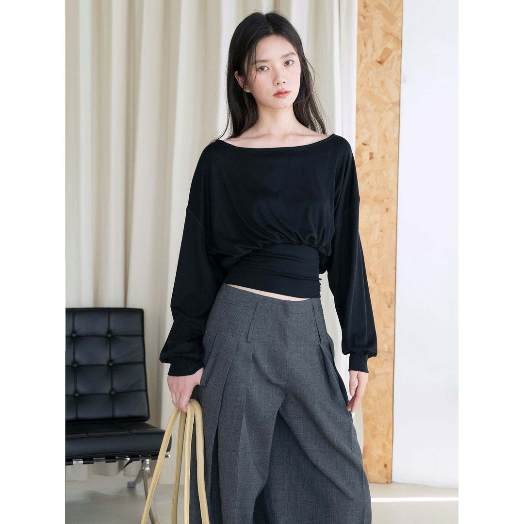 Women's Draped Layering Top with Off-the-Shoulder Cut and Decorative Straps Amarae