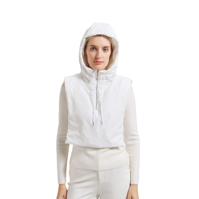 Hooded vest for women with high collar and adjustable hem Lune London