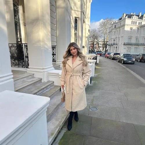 Ladies elegant oversized coat with belt and high-quality texture Amarae