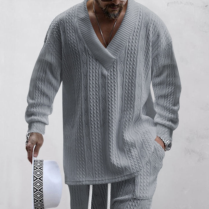 Men's casual knit sweater with V-neck and textured surface Lune London
