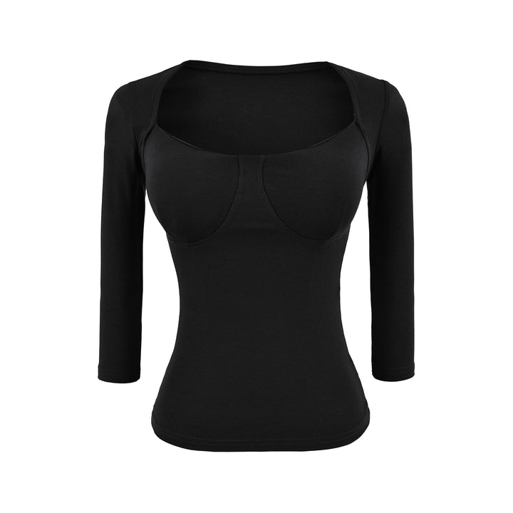 Women's Fitted Long Sleeve Top with Integrated Bustier Contour and Square Neckline Amarae