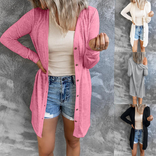 Long cardigan for women with practical buttons and a relaxed fit Amarae
