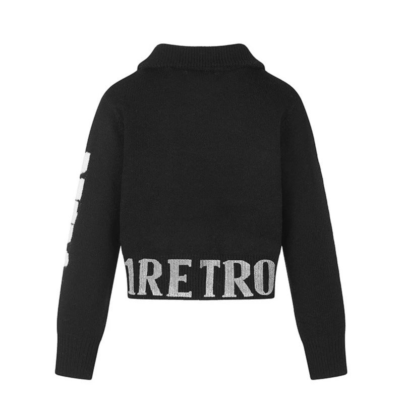 Women's Short Cable Knit Cardigan with Stand-up Collar, Full-Length Zipper and Typo Hem Amarae