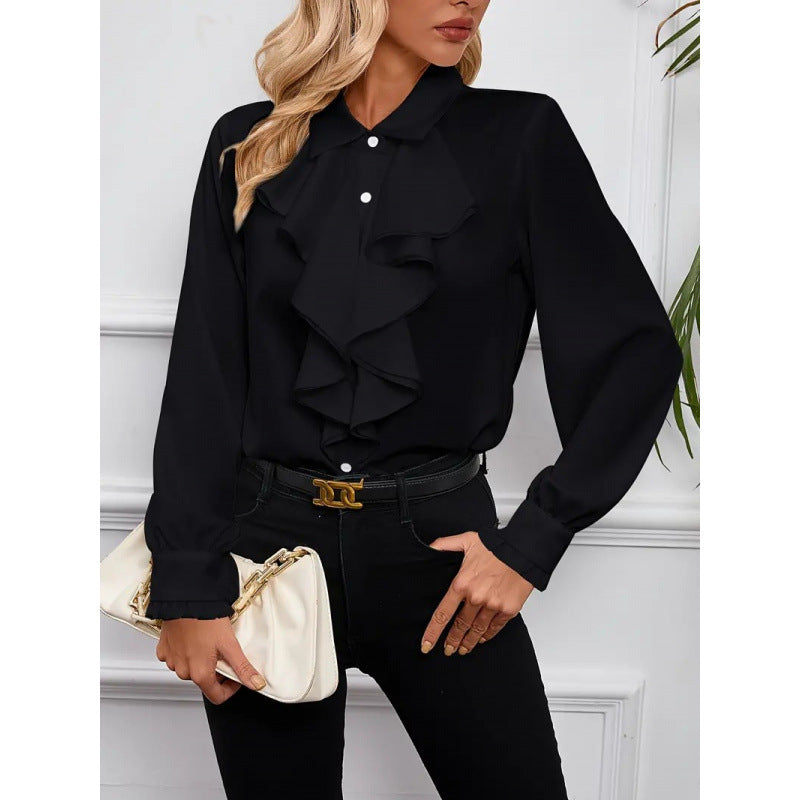 Women's Blouse with Refined Ruffle Details and Elegant Sleeves Lune London