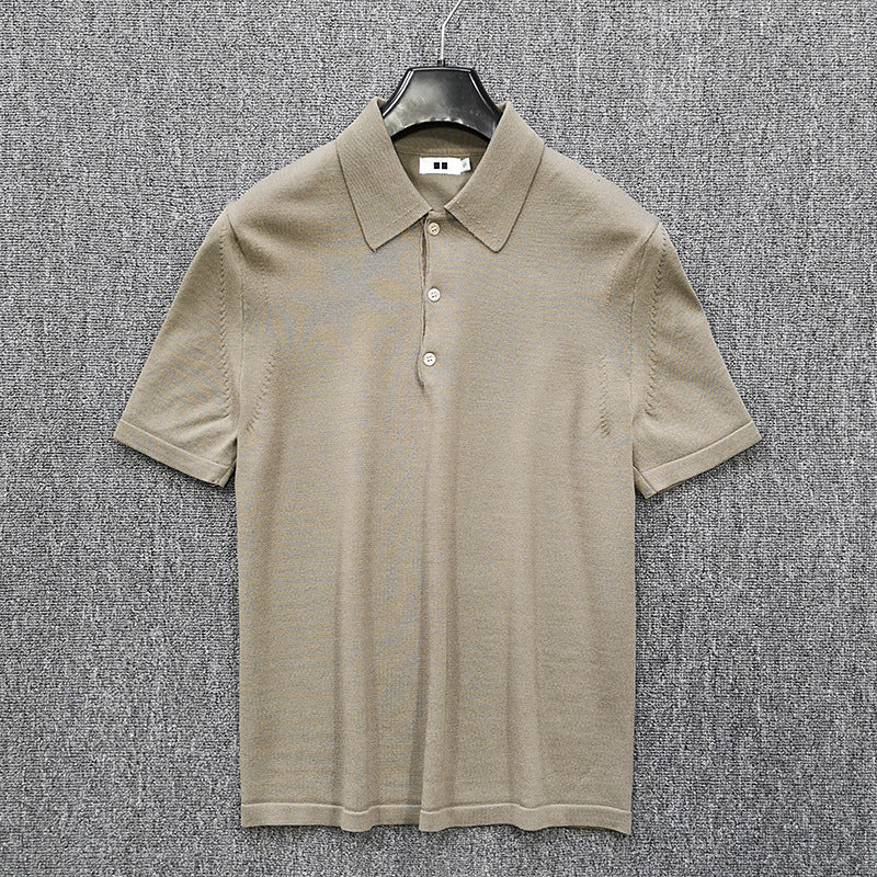 Men's Fine Knit Polo Shirt with Short Sleeves and Fine Button Placket Amarae