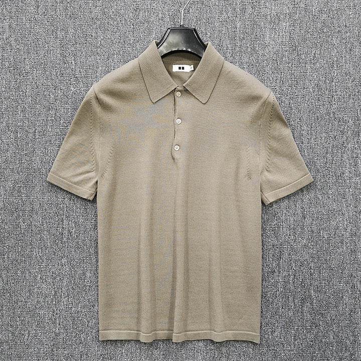 Men's Fine Knit Polo Shirt with Short Sleeves and Fine Button Placket Amarae