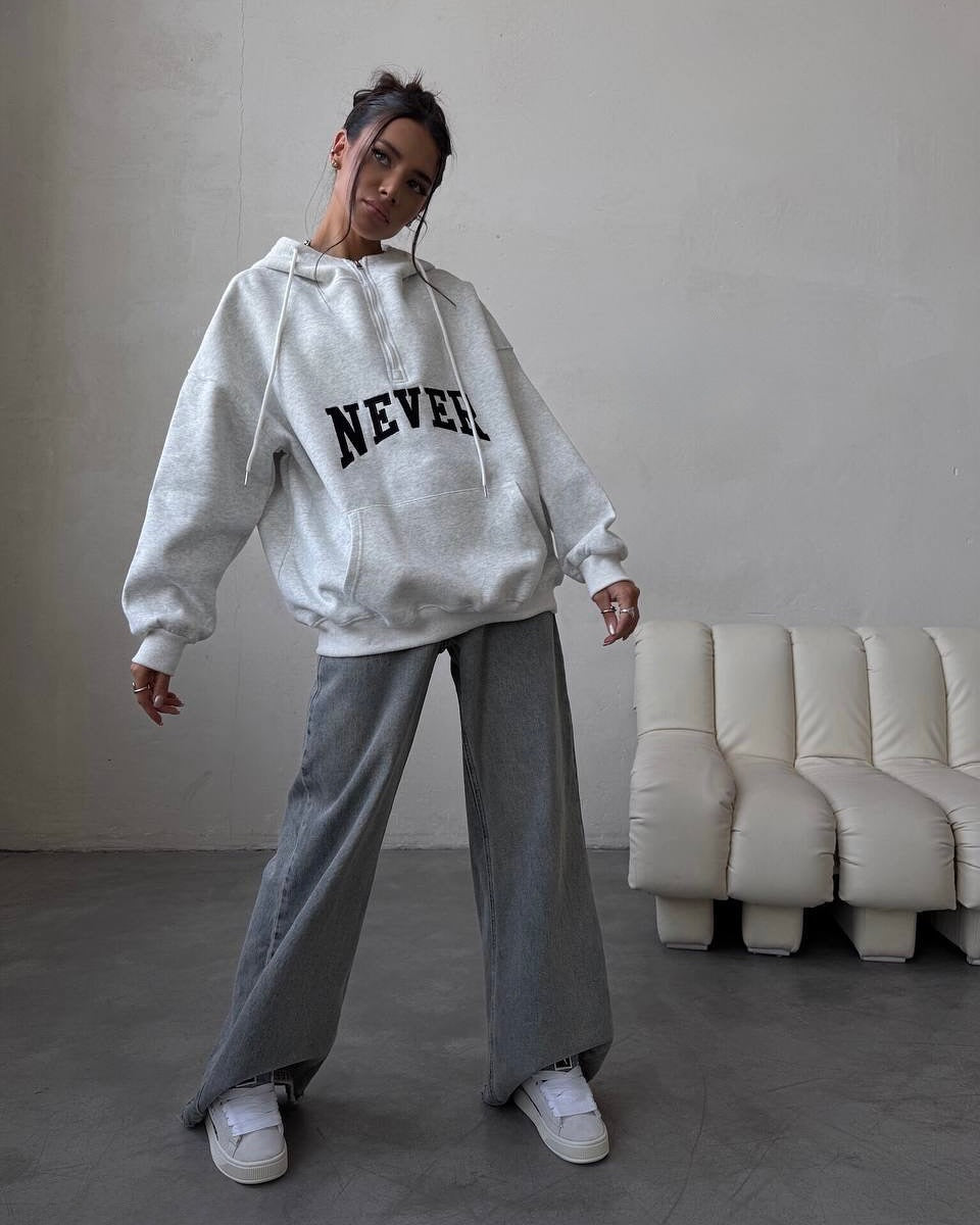 Ladies oversized hoodie with zip and statement print Lune London