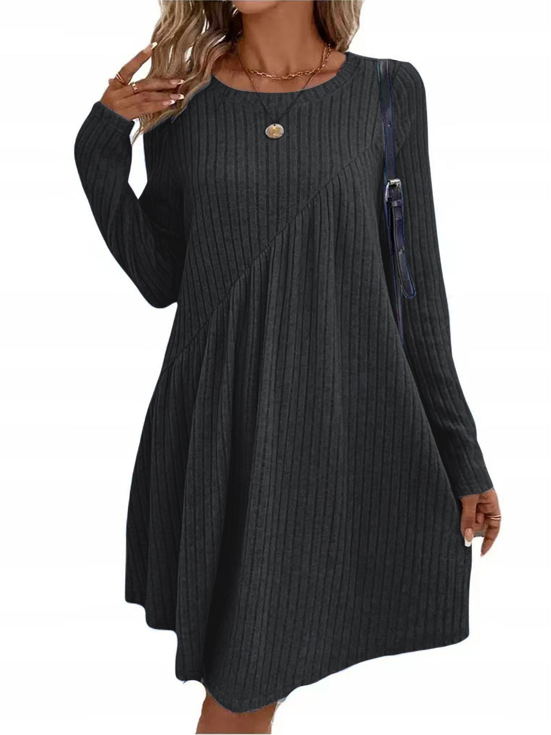 Casual knitted dress for women with long sleeves and asymmetrical hem Lune London