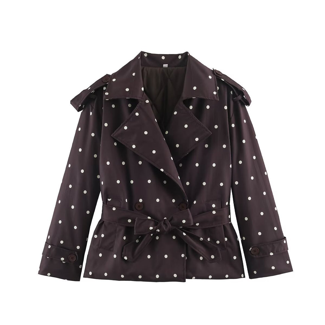 Women's short trench coat in checkered pattern with waist belt, shoulder straps and quilted inner lining Amarae