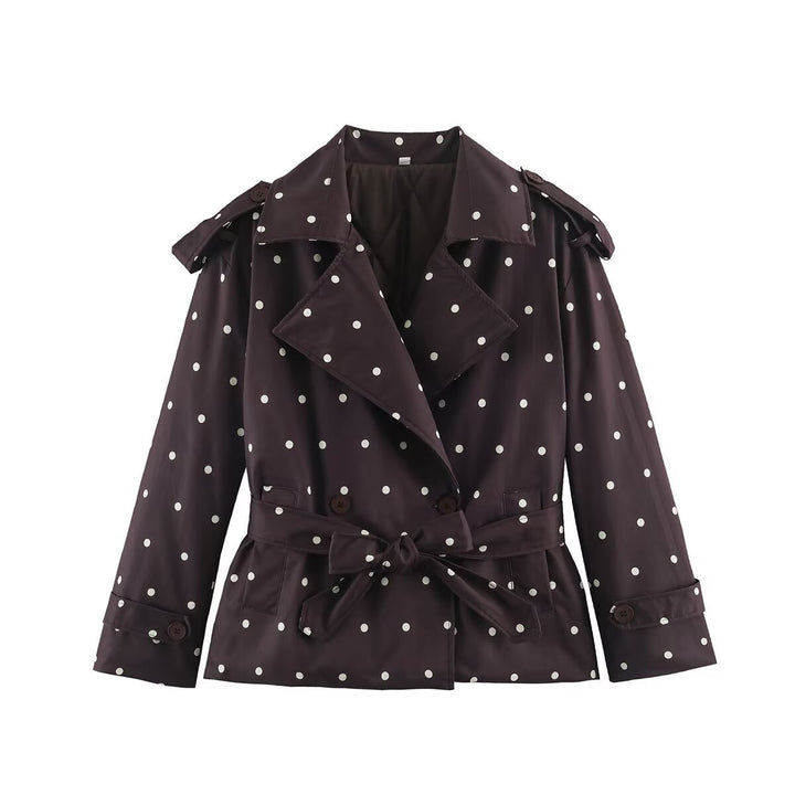 Women's short trench coat in checkered pattern with waist belt, shoulder straps and quilted inner lining Amarae