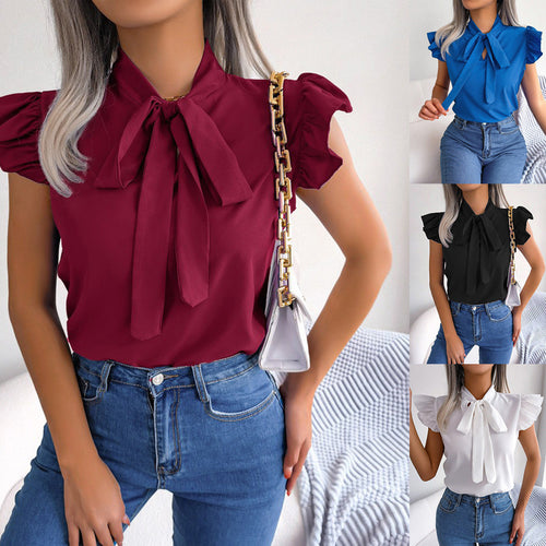 Ladies Blouse with Ruffle Details and Chic Bow Element Amarae