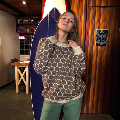 Ladies creative knitted sweater with honeycomb pattern Amarae