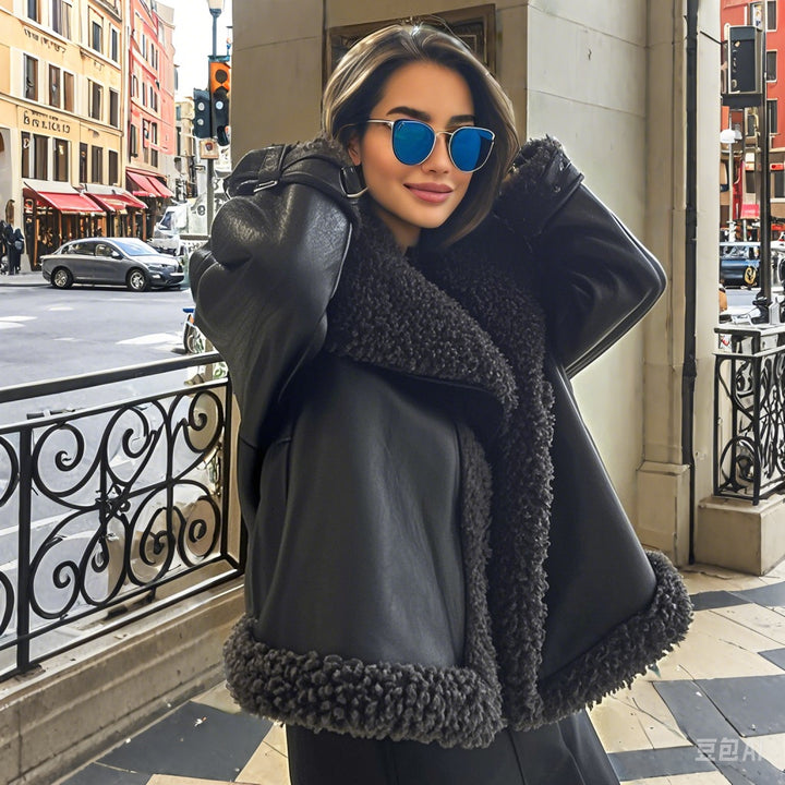 Oversized faux leather jacket for women with cozy lining Lune London
