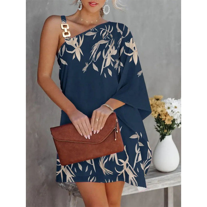 Asymmetrical one-shoulder dress for women with floral design Lune London