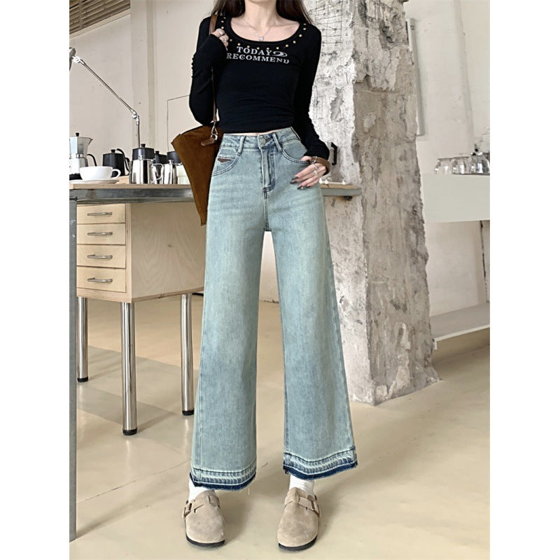 Pantalons en denim large coupe pour femmes avec taille haute Chic & Stil