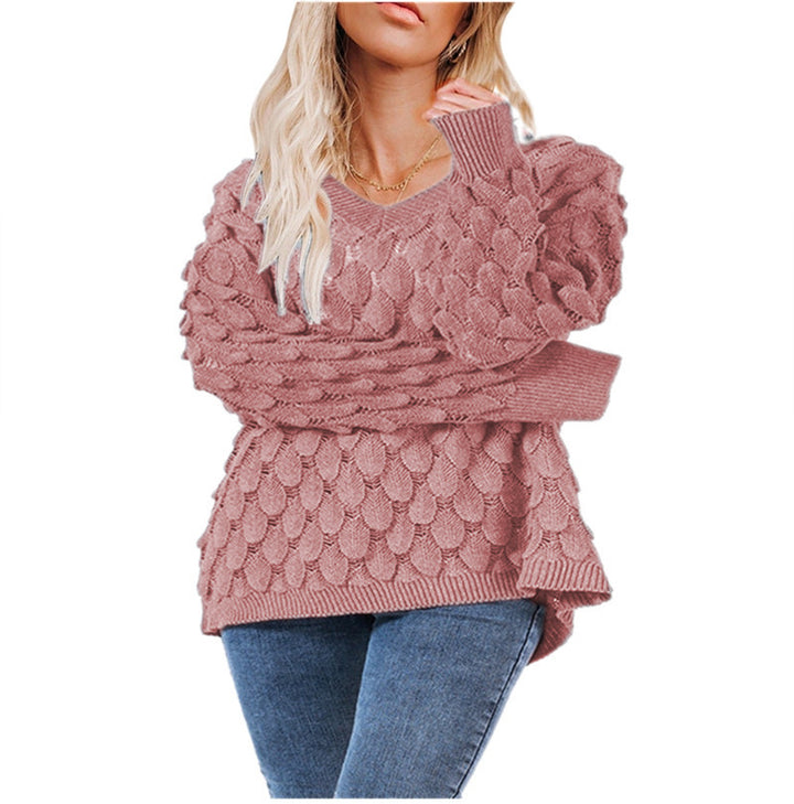 Knit sweater for women with textured honeycomb design Lune London