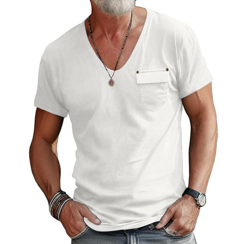 V-neck T-shirt for men with practical chest pocket Amarae