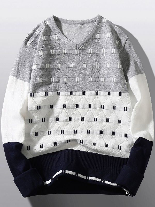 Pullover à col en V tendance pour femmes avec motif de structure graphique Lune London