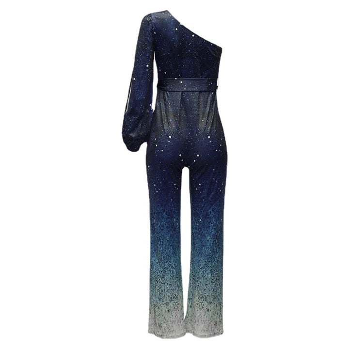 Ladies One-Shoulder Shiny Jumpsuit Lune London