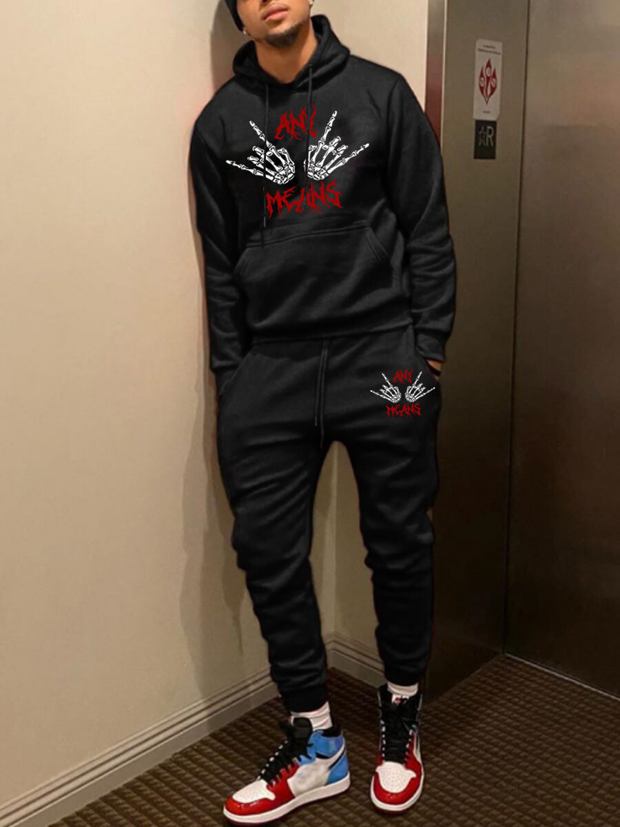 Men's hoodie and jogger set with eye-catching skeleton pattern Lune London