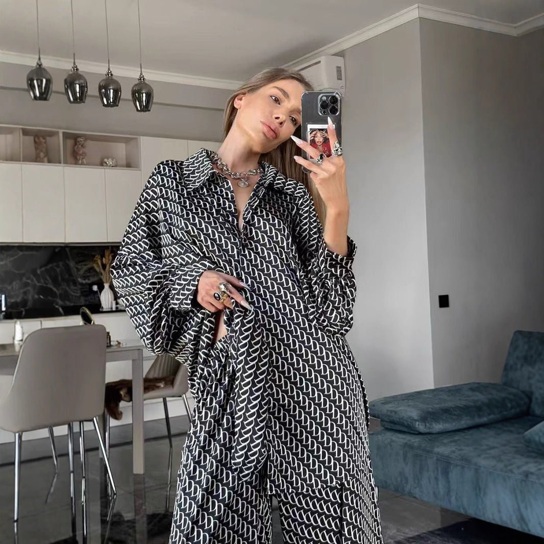 Long sleeve blouse for women with modern graphic print and elegant high collar Lune London