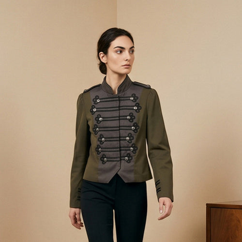 Women’s short-cut military-inspired blouson with decorative cords Amarae