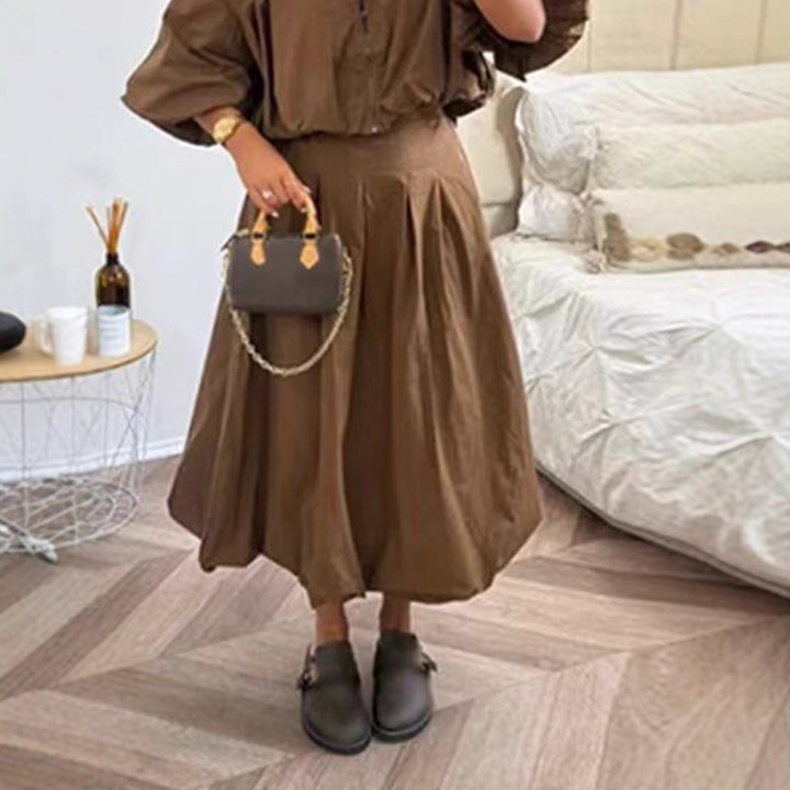 Women Tailored A-Line Midi Skirt with Pleats & High Waist Amarae