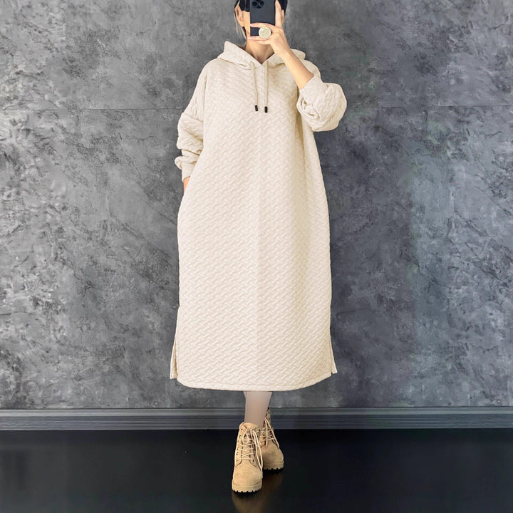 Casual hooded sweatshirt dress for women with side slits Lune London