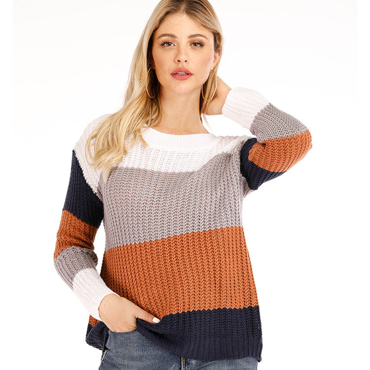 Thick knit sweater for women with a modern striped pattern and a relaxed fit Lune London