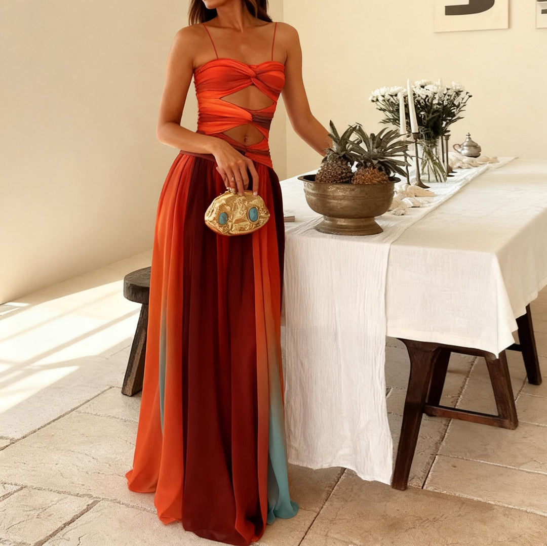 Women's Elegant Maxi Dress with Sophisticated Wrap Design and Delicate Chiffon Lune London