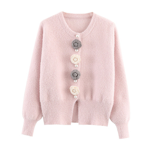 Ladies stylish cardigan with unique floral appliqués Amarae