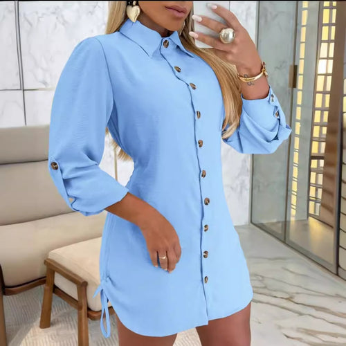 Long sleeve shirt dress with gathers Amarae