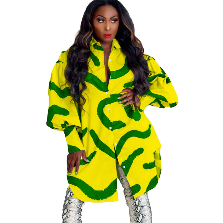 Trendy shirt dress for women with an eye-catching pattern and flared sleeves Lune London