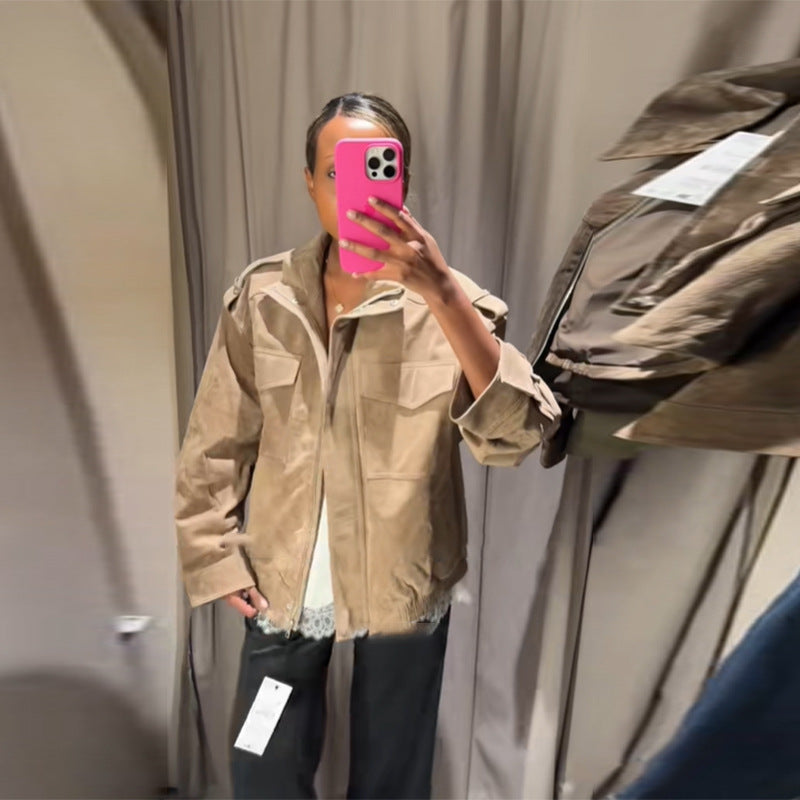 Casual suede jacket for women with practical pockets and modern fit Lune London