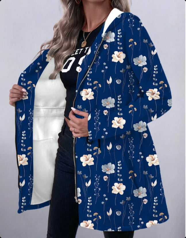 Women's Floral Print Hooded Parka with Padded Lining Amarae