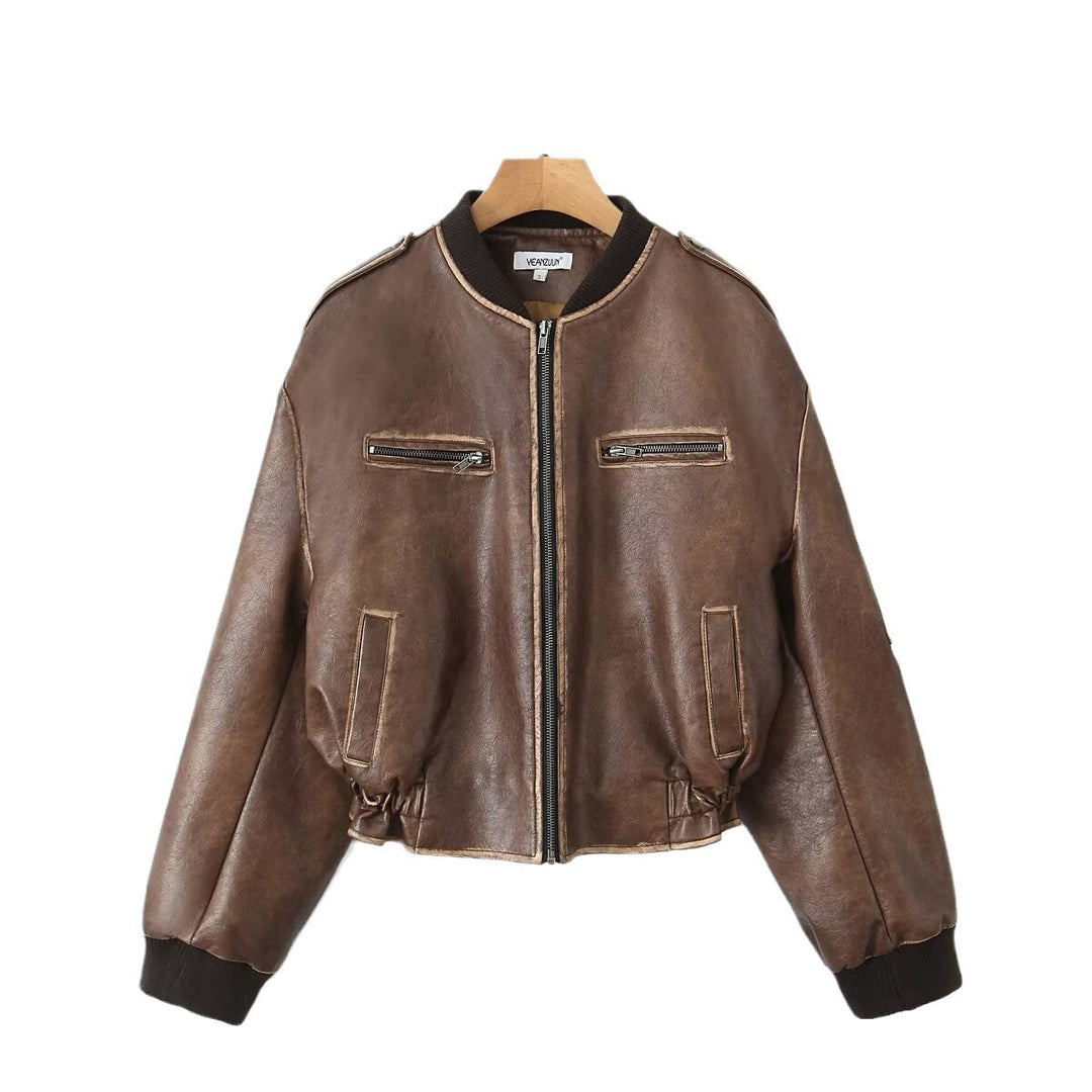 Trendy faux leather jacket for women with zipper and flap pockets Lune London