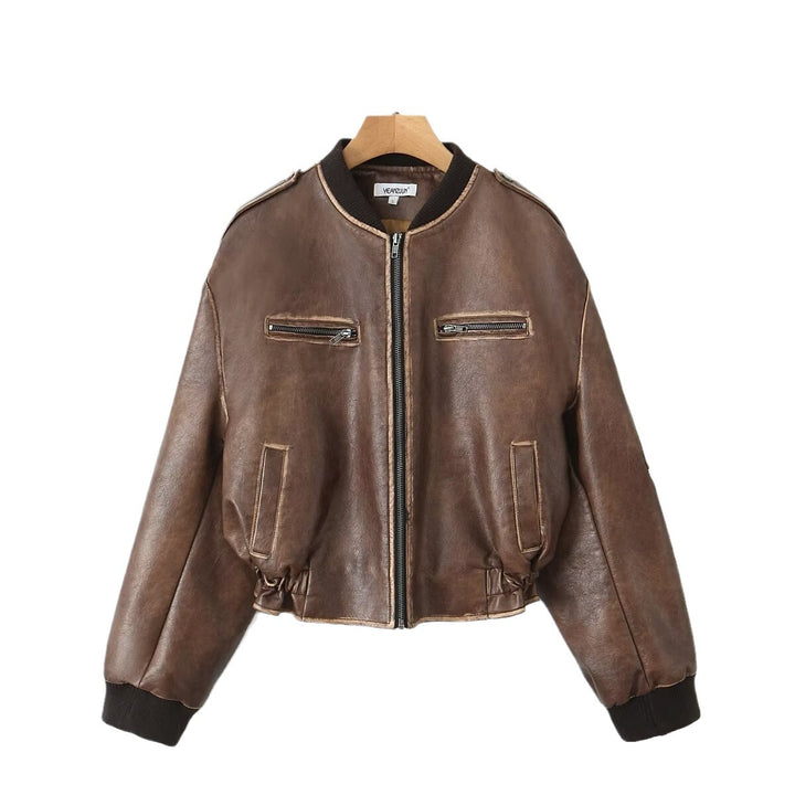 Trendy faux leather jacket for women with zipper and flap pockets Lune London