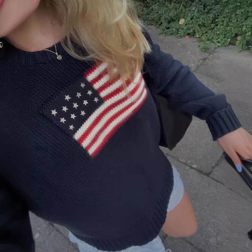 Knit sweater for women with American flag pattern Lune London