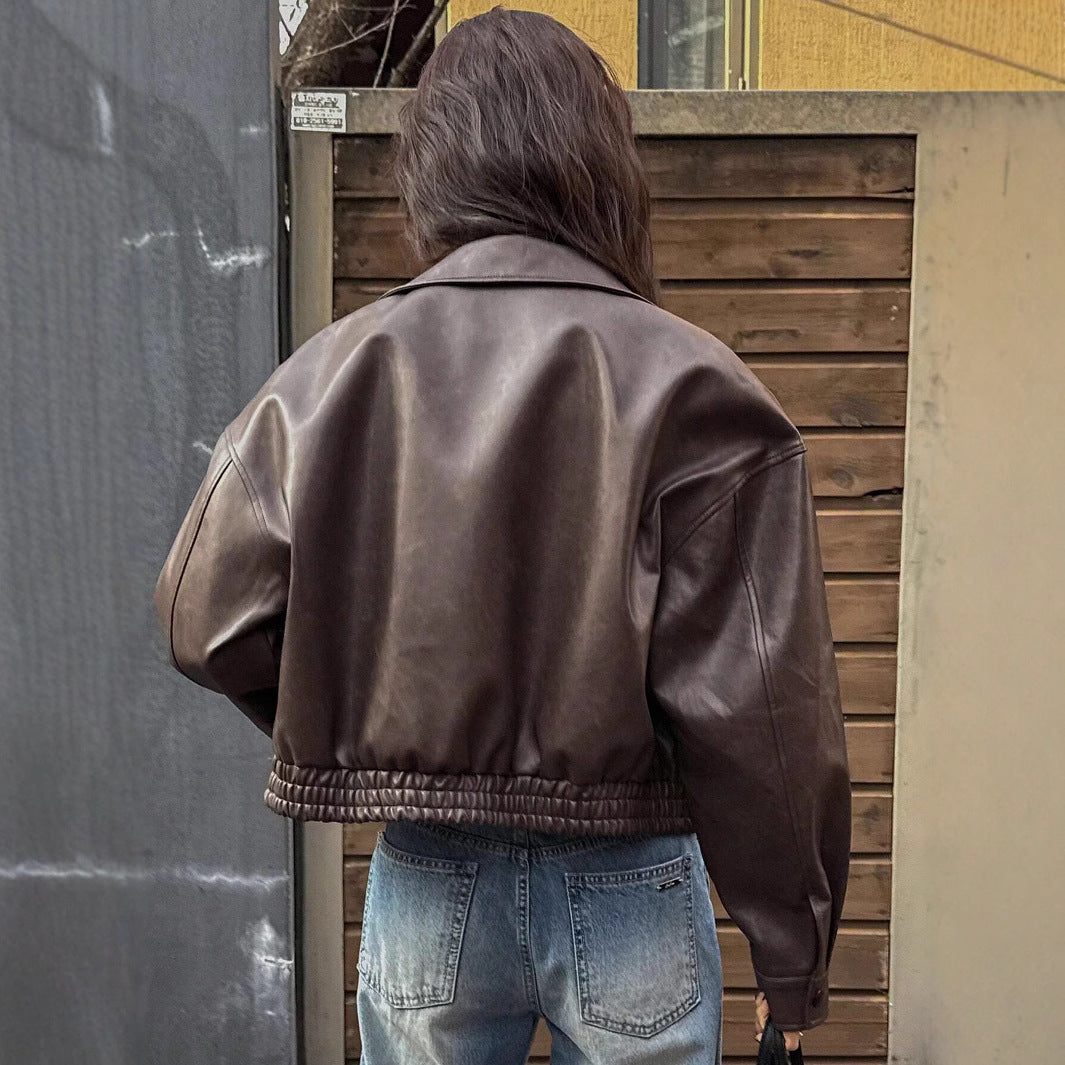 Synthetic leather jacket for women with a sporty and elegant look with an elastic waist Lune London