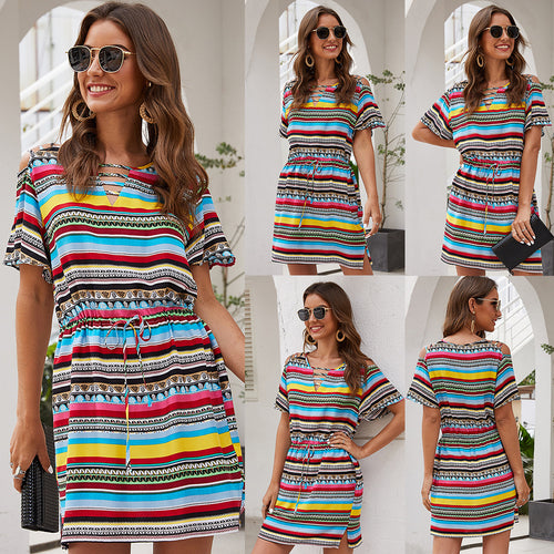 Casual dress for women with elastic waist tie and side pockets Amarae