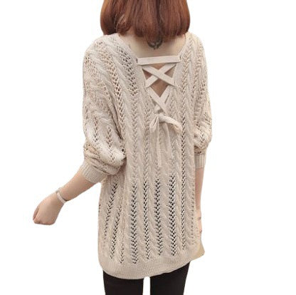 Pull en maille décontracté pour femme avec col en V et structure en dentelle fine Chic & Stil