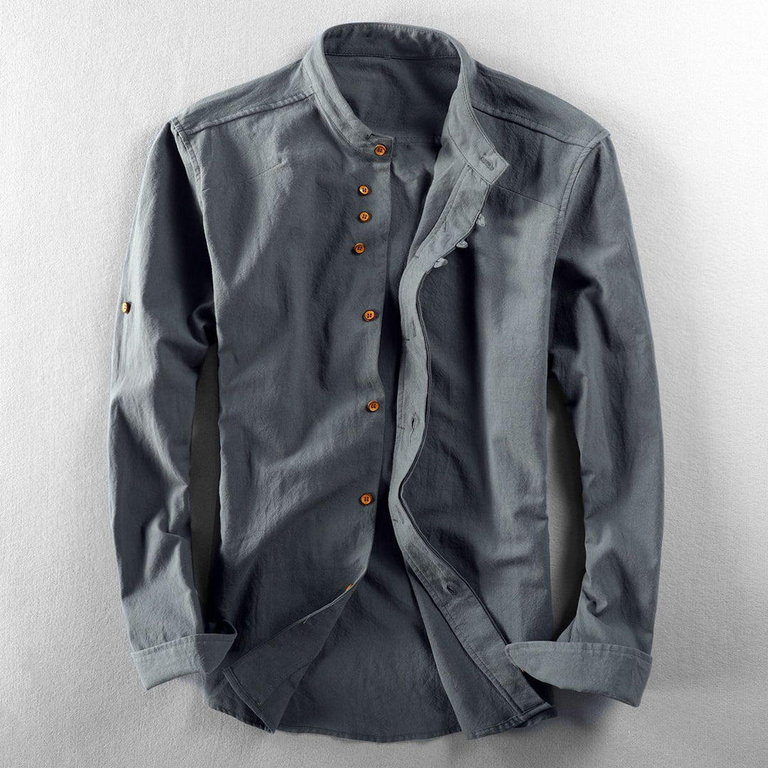 Men's Stand Collar Shirt with Hidden Button Placket and Modern Details Amarae