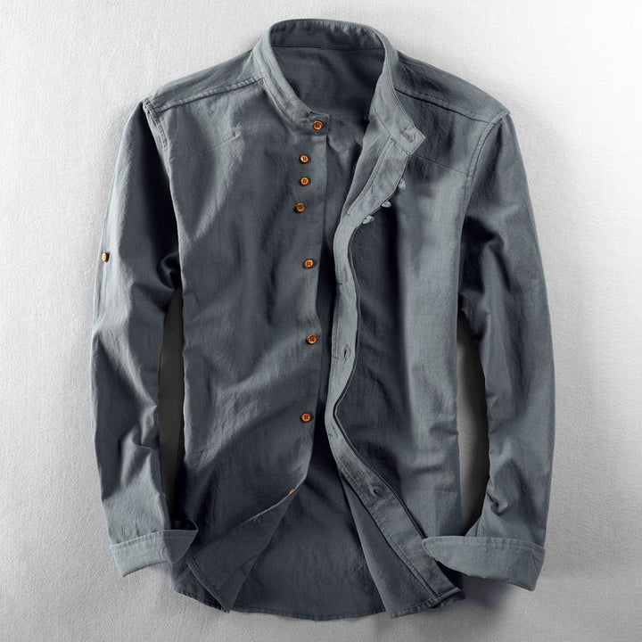 Men's Stand Collar Shirt with Hidden Button Placket and Modern Details Amarae
