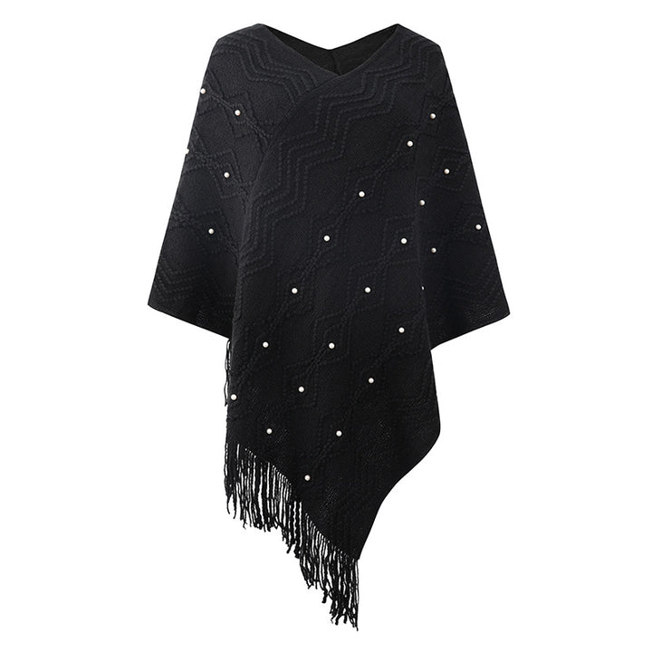 Lune London Elegant poncho for women with a striking textured pattern and decorative fringes