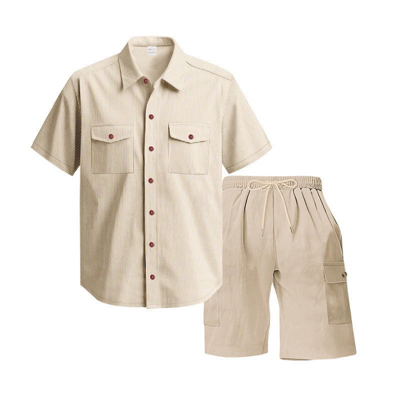Casual shirt for men and shorts set with practical chest pockets and elastic waistband Lune London