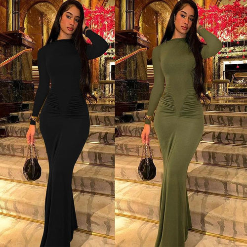 Elegant maxi dress for women with gathers and long sleeves Amarae