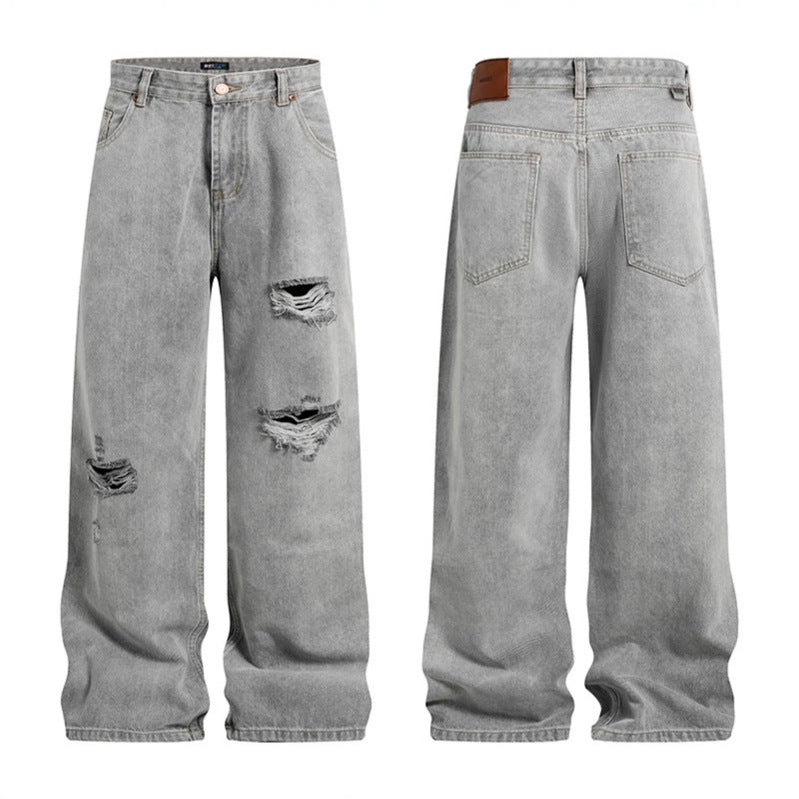 Women's wide high-waisted jeans in palazzo cut with destroyed details Amarae