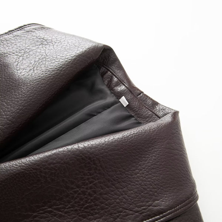 Women's Short Cut Wrap Jacket made of Leather Look with Large Shawl Collar and Waist Belt Amarae